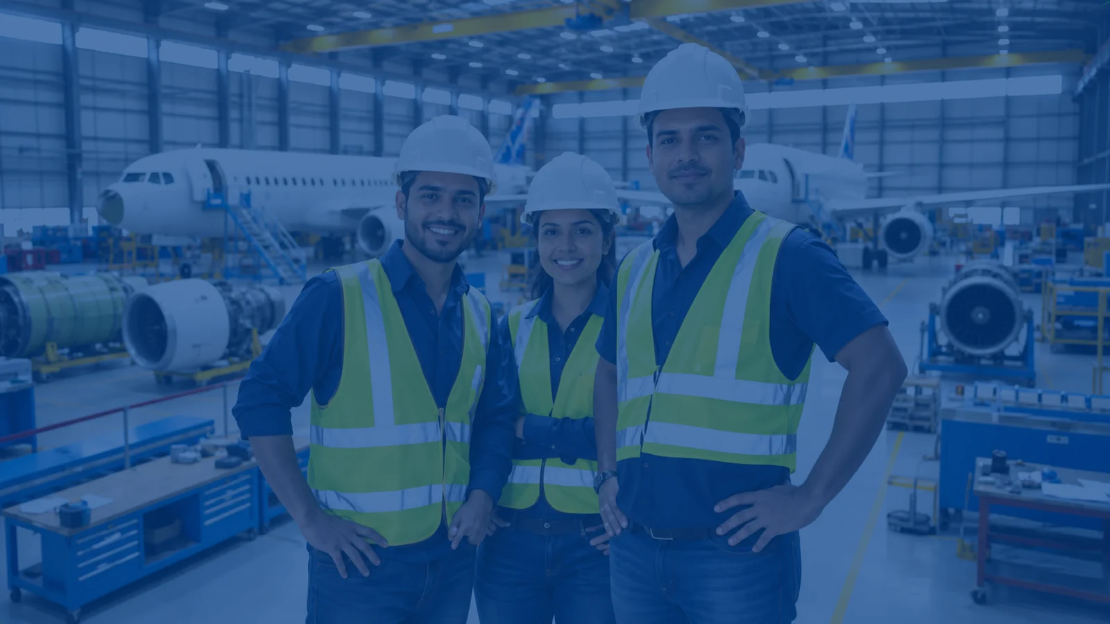 XERIC maintenance team on a wide-body hangar floor